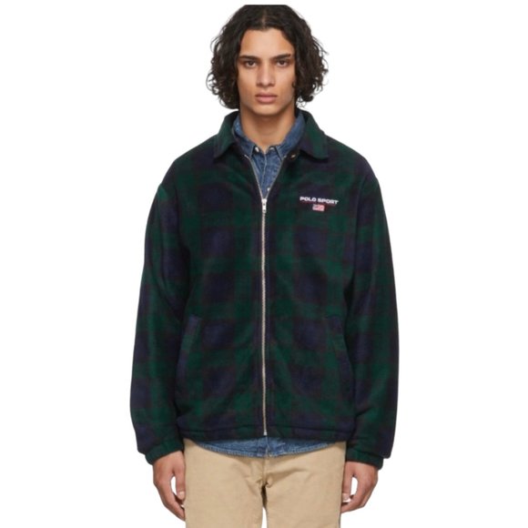 Polo Ralph Lauren Navy & Green Fleece Check Jacket, Large Size, NWT - Picture 2 of 12